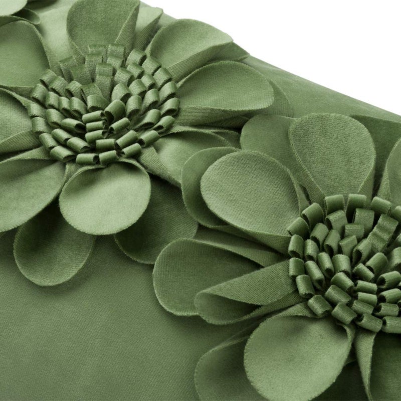 JWH 3D Flower Throw Pillow Cover Decorative Sunflower Accent Pillow Case Velvet Cushion Lumbar Floral Pillowcase for Home Bed Sofa Couch Chair 12x20 Inches Green - Image 4